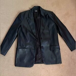 Zara Black Leather Blazer